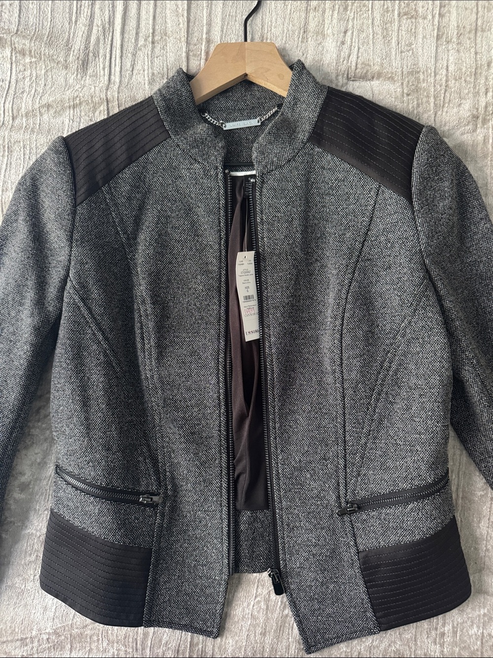 White House Black Market Gray Zip-Front Structured Blazer